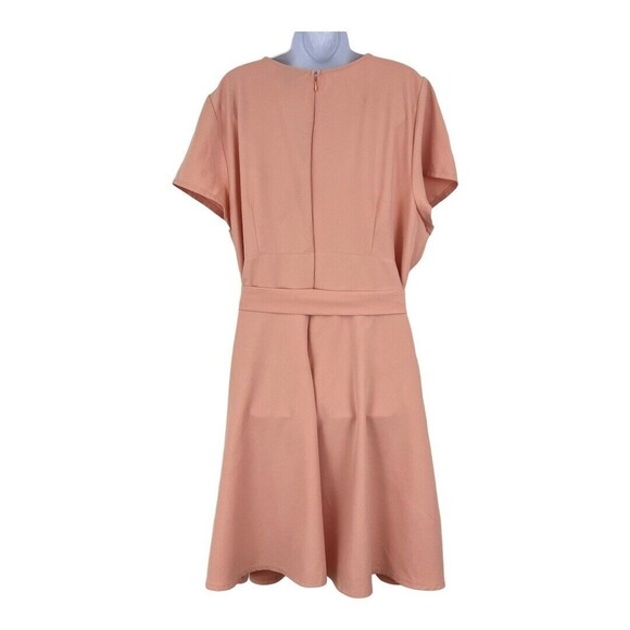 Lane Bryant Womens Size 24 Pink Peach V-Neck Belted Fit Flare Dress - Picture 2 of 3